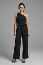 Damesjumpsuit – Dames jumpsuit met asymmetrische halslijn en tailleriem – totaaloverzicht | Pancreitis