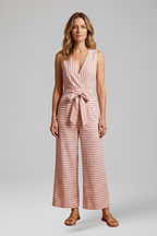 Damesjumpsuit – Damesjumpsuit met halterhals voor dagelijks gebruik – zijaanzicht | Pancreitis
