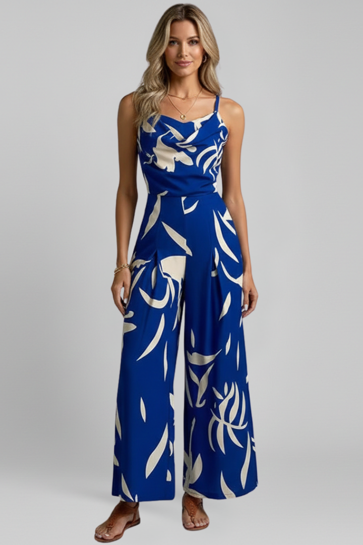 Damesjumpsuit – Dames Jumpsuit met Spaghettibandjes en Wijde Pijpen – zijaanzicht | Pancreitis