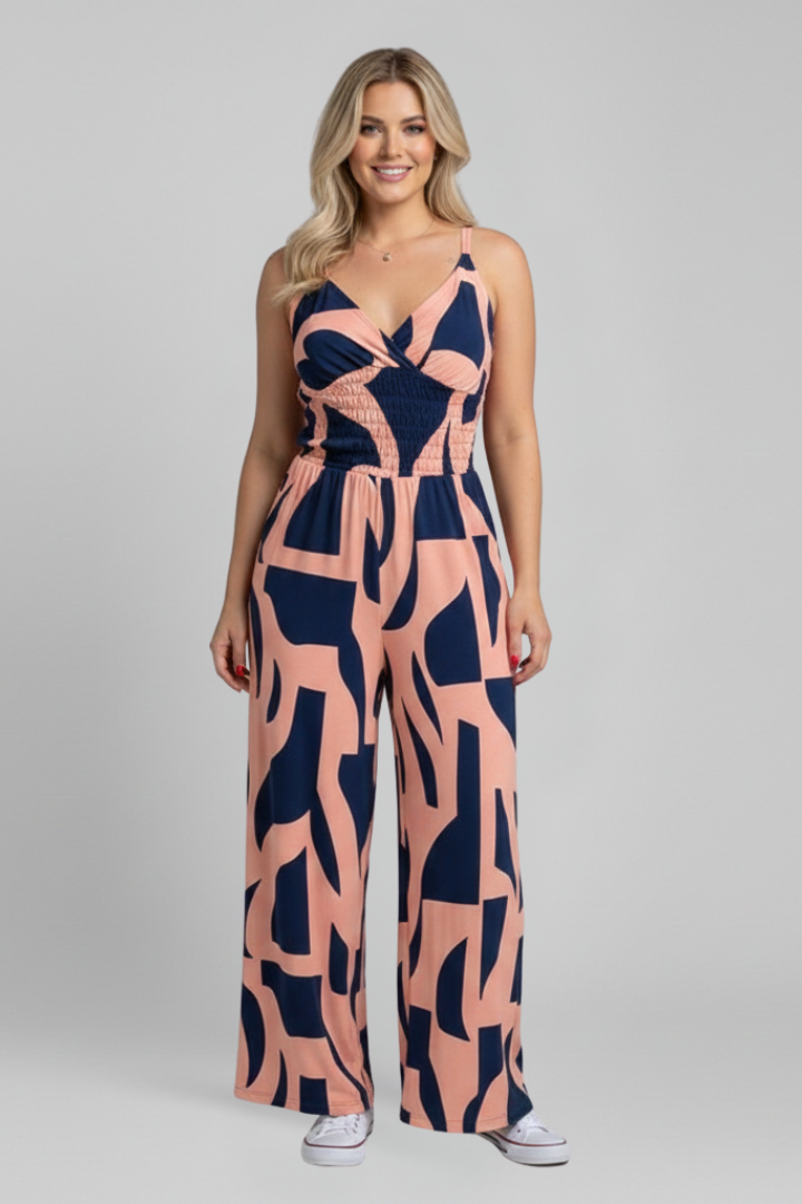 Damesjumpsuit – Dames Jumpsuit met Spaghettibandjes en Wijde Pijpen – close-up | Pancreitis