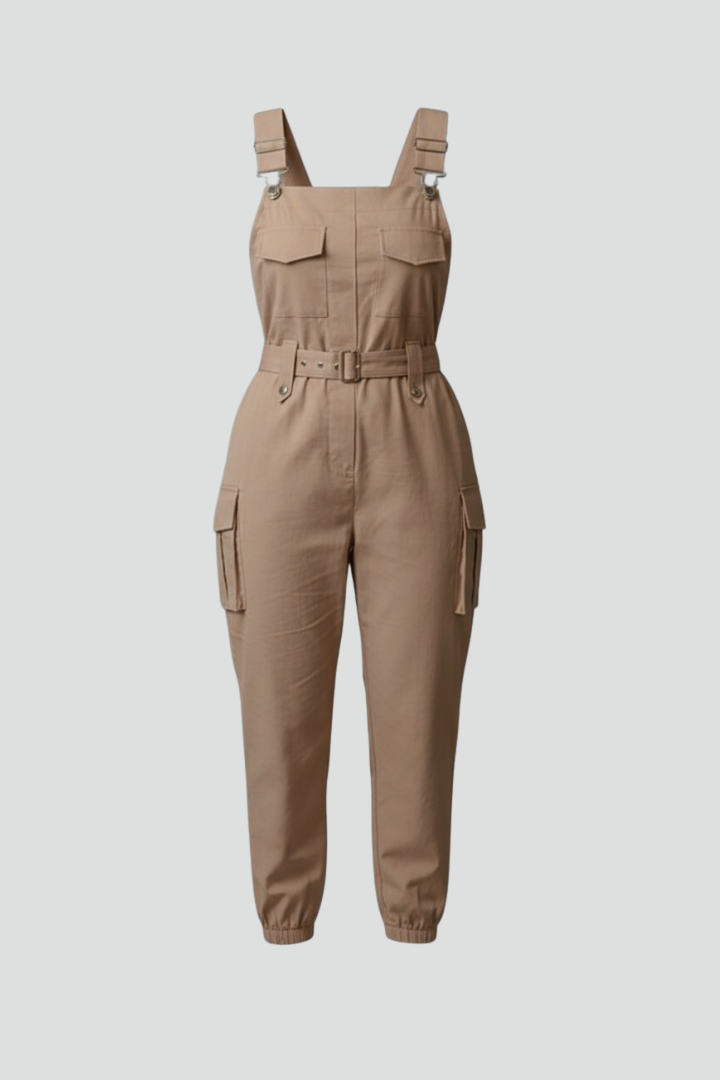 Damesjumpsuit – Damesjumpsuit met vierkante halslijn en verstelbare bandjes – vooraanzicht | Pancreitis