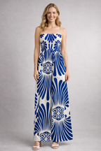 Damesjumpsuit – Damesjumpsuit met Strapless Halslijn en Printopdruk – zijaanzicht | Pancreitis