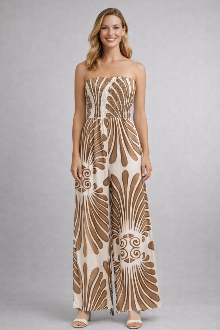 Damesjumpsuit – Damesjumpsuit met Strapless Halslijn en Printopdruk – totaaloverzicht | Pancreitis