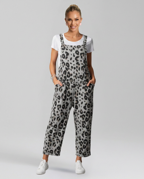 Angelica jumpsuit met scoop halslijn en luipaardprint