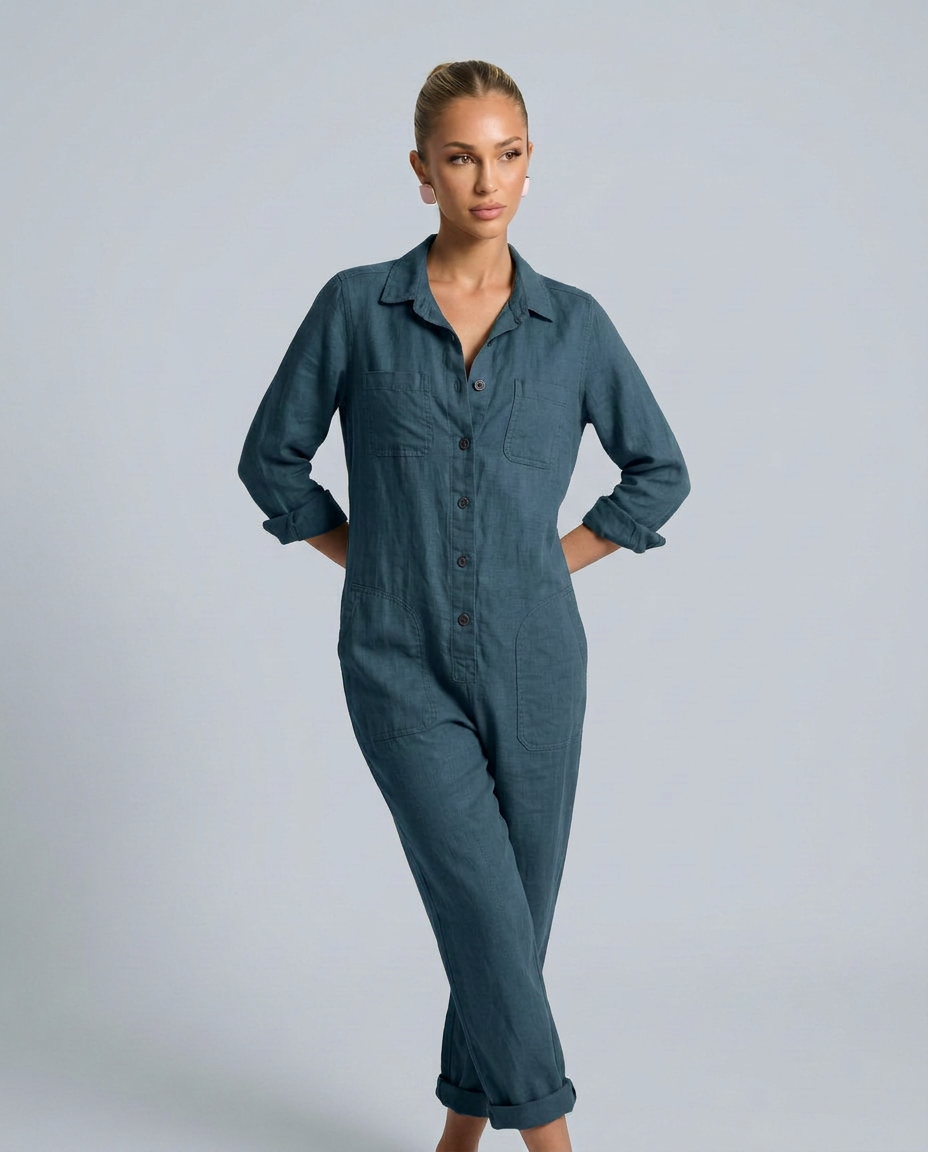 Stijlvolle lange mouwen jumpsuit met knopen aan de voorkant voor dames. 7