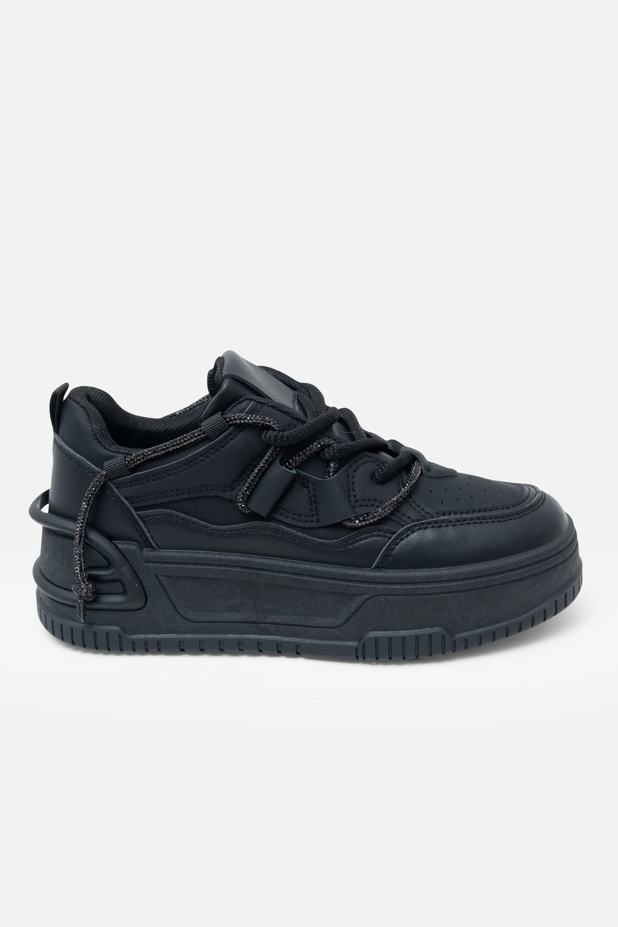 Kristallen Spark Trainers in zwart met chunky zool en glinsterende veters. 6