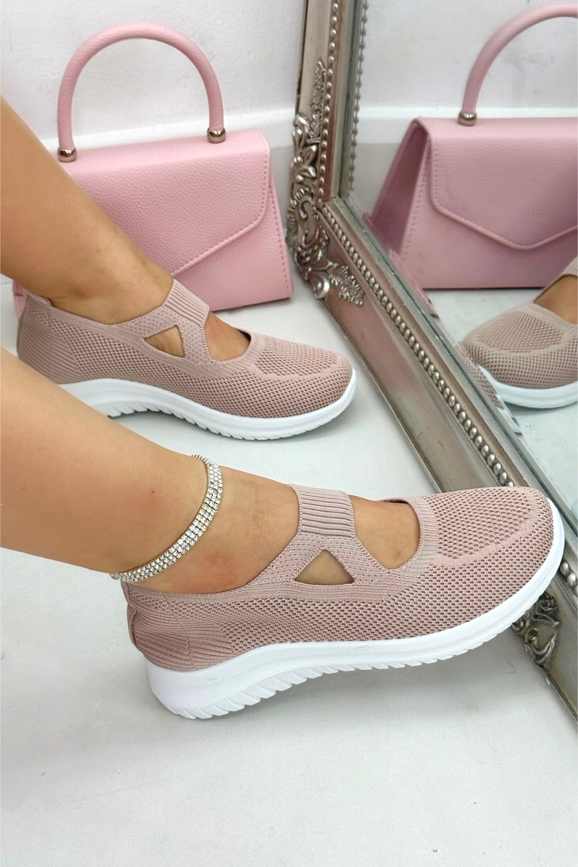 Comfortabele Knit Elastic AirWeave Sneakers in Roze voor dagelijks gebruik. 2