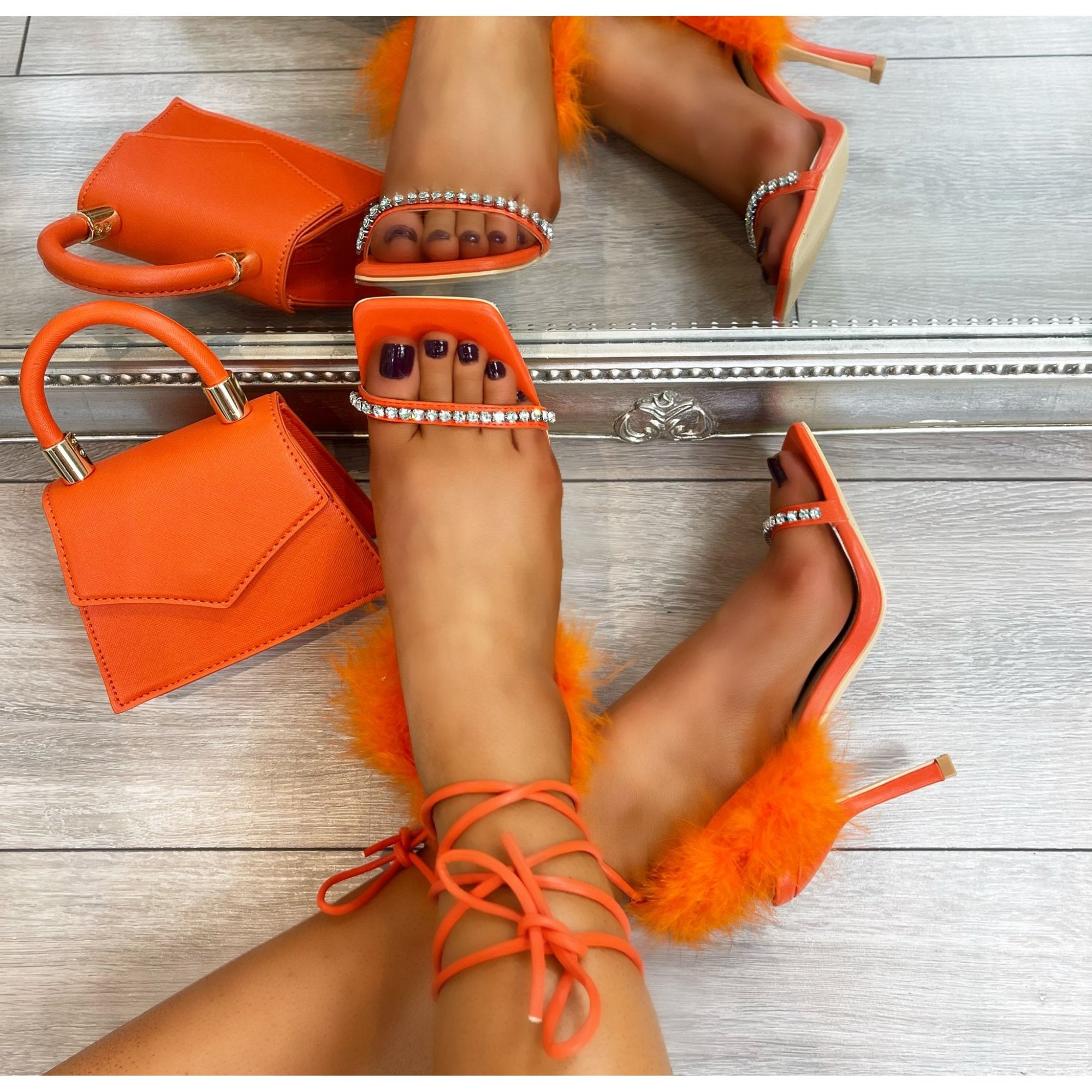 Cristal Euphoria Oranje Hakken met glinsterende kristallen 5