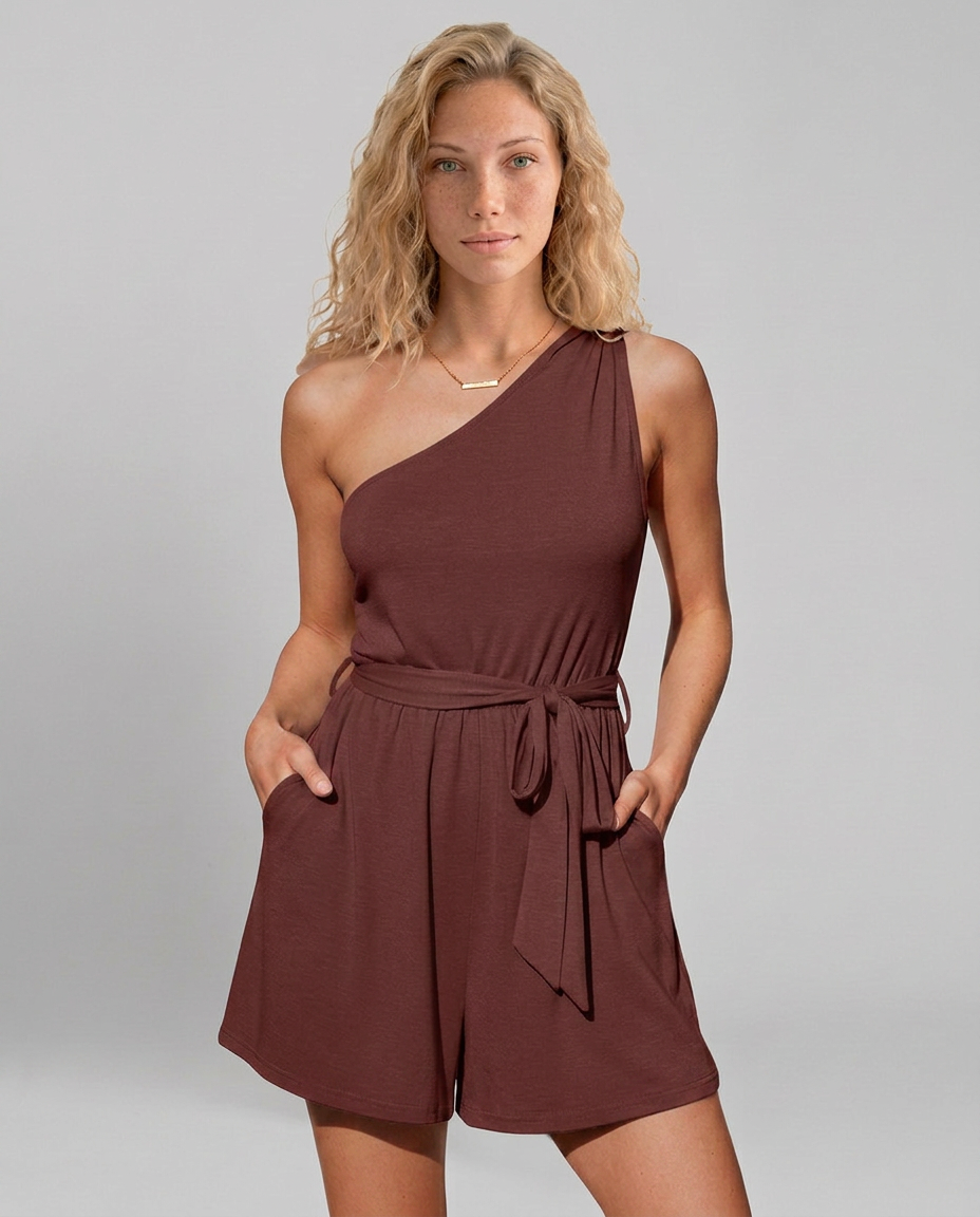 Stijlvolle één-schouder jumpsuit met zijzakken voor vrouwen. 9