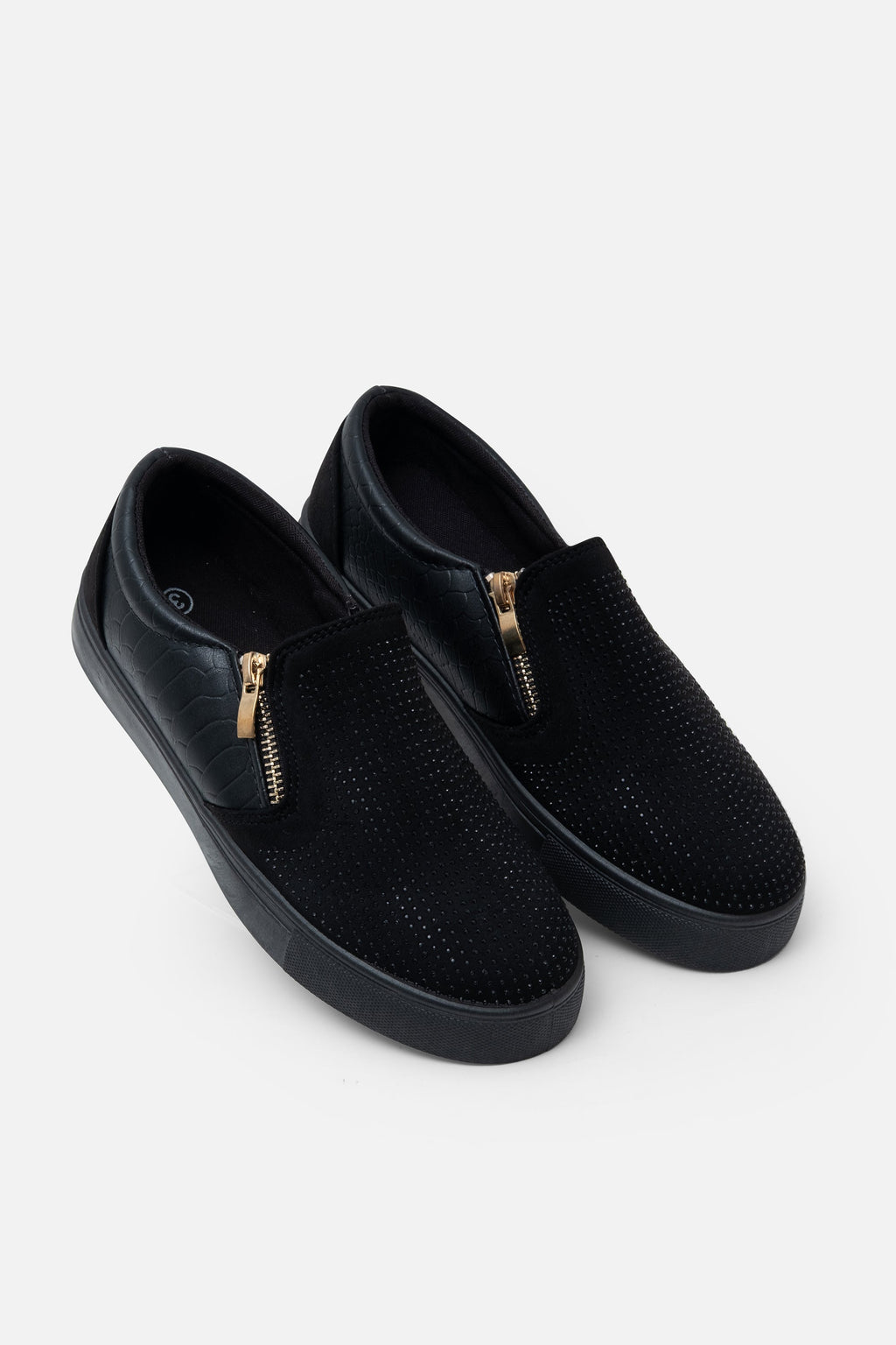 Kristal Suede Rits Pumps Zwarte Trainers met glanzende details 4