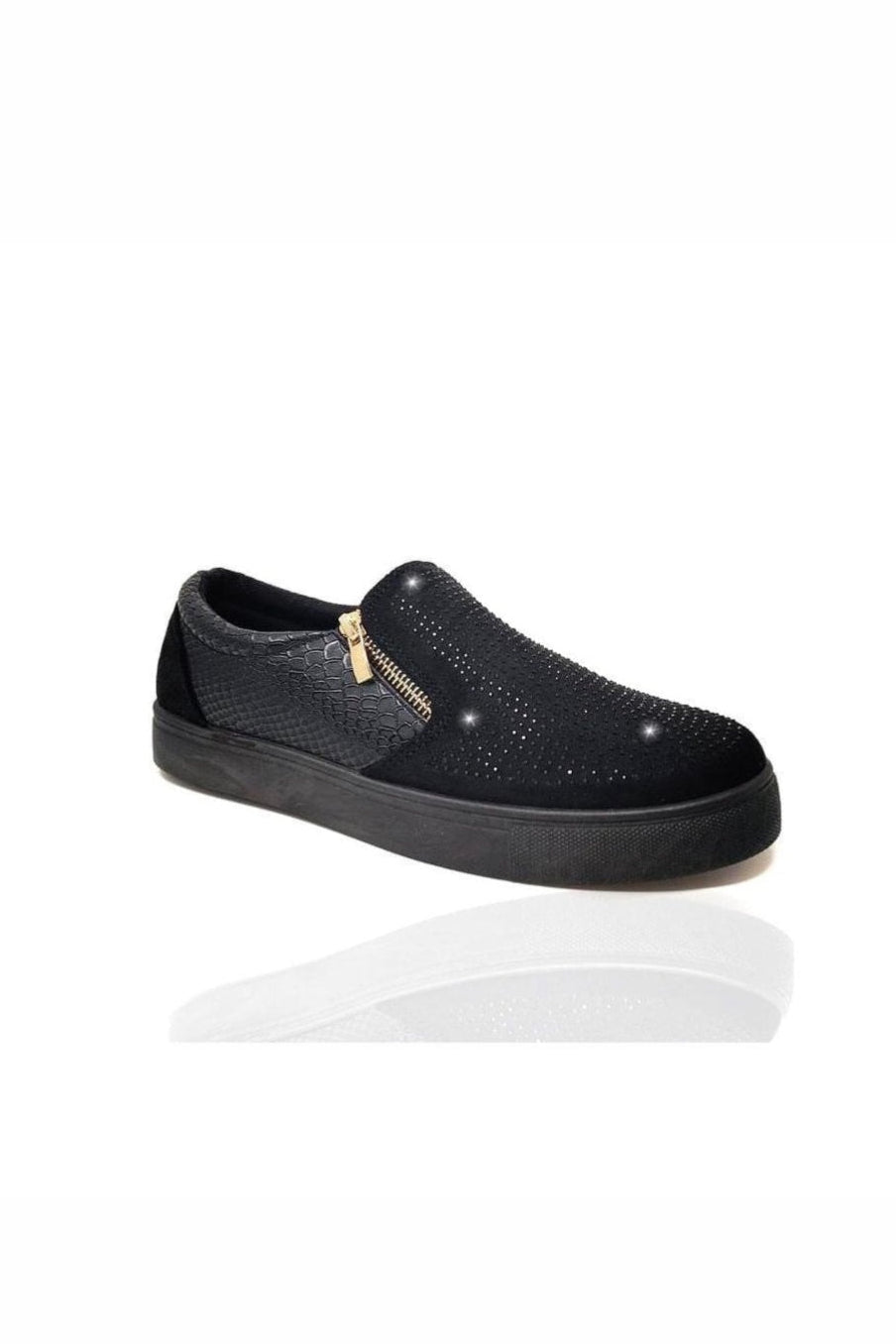 Kristal Suede Rits Pumps Zwarte Trainers met glanzende details 5