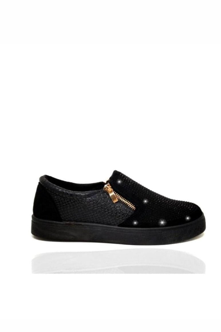 Kristal Suede Rits Pumps Zwarte Trainers met glanzende details 6