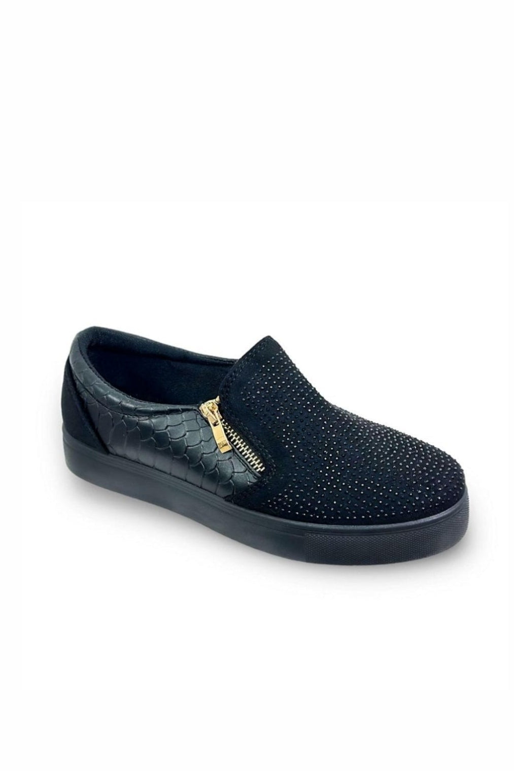 Kristal Suede Rits Pumps Zwarte Trainers met glanzende details 7