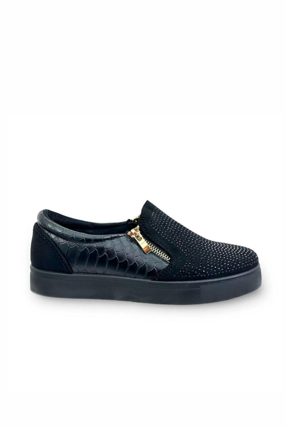 Kristal Suede Rits Pumps Zwarte Trainers met glanzende details 8