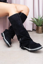 Kristallen Trim Wild Obsession Knie Hoge Boots in zwart met chunky zool. 2