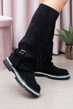 Kristallen Trim Wild Obsession Knie Hoge Boots in zwart met chunky zool. 4