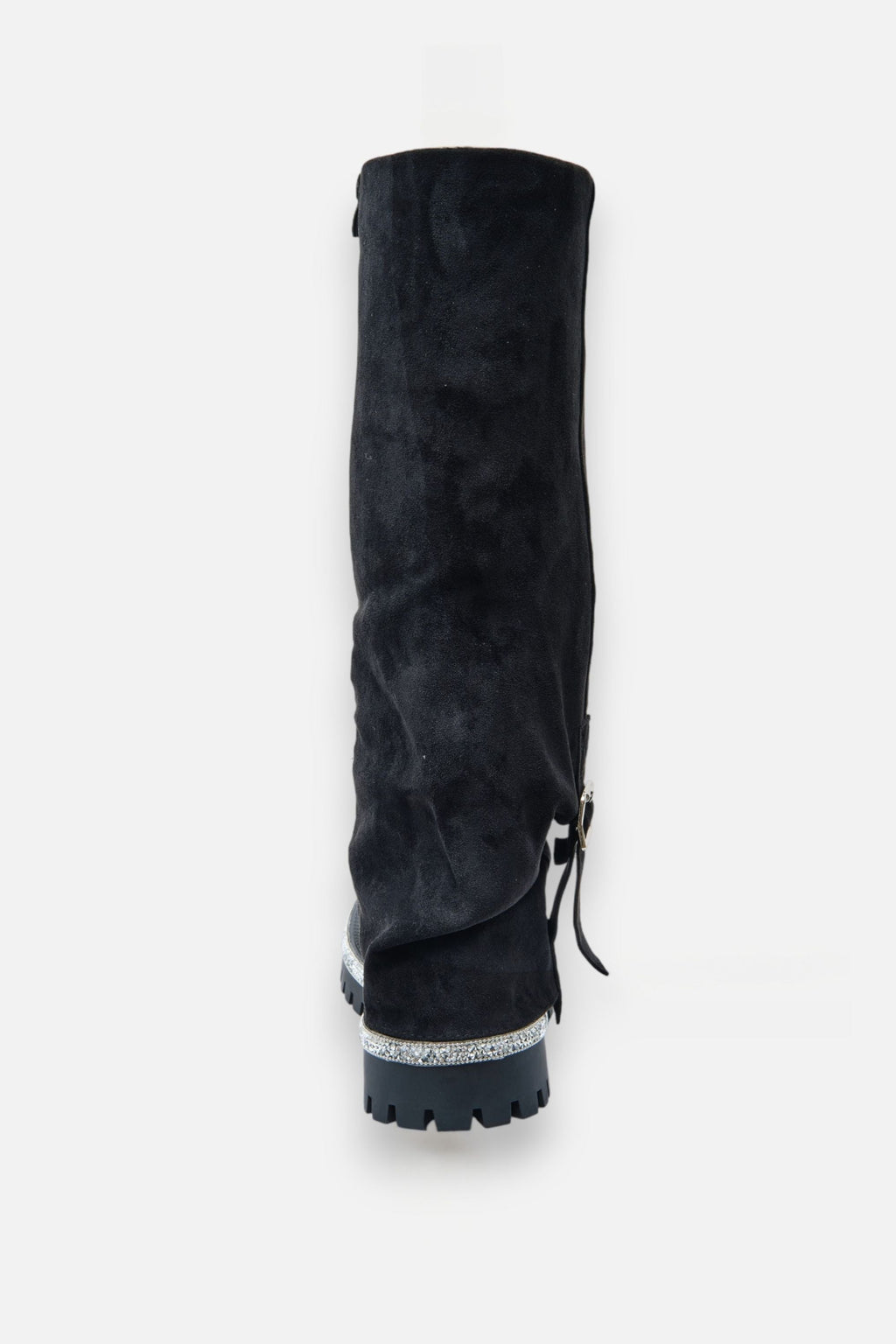 Kristallen Trim Wild Obsession Knie Hoge Boots in zwart met chunky zool. 8