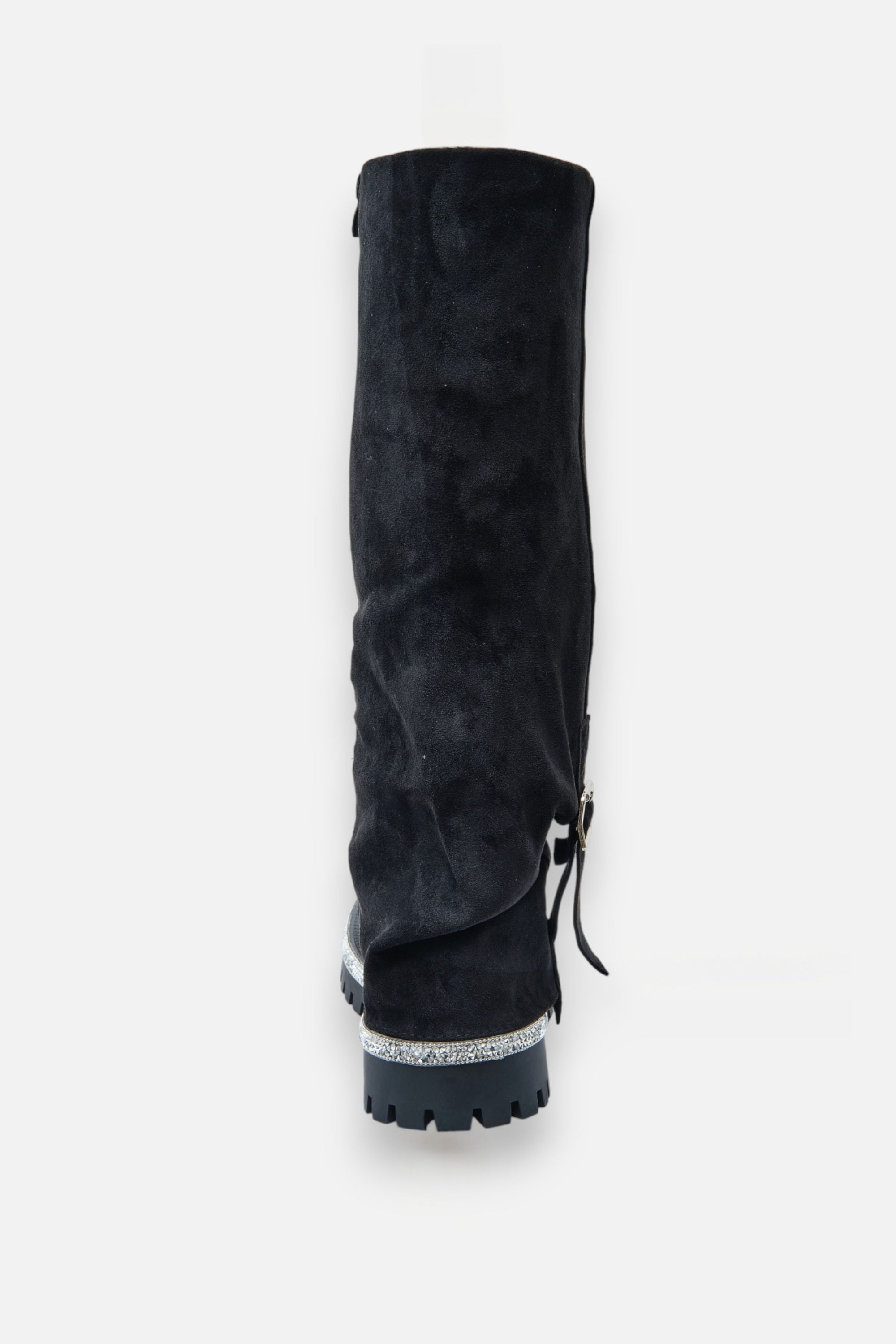Kristallen Trim Wild Obsession Knie Hoge Boots in zwart met chunky zool. 8