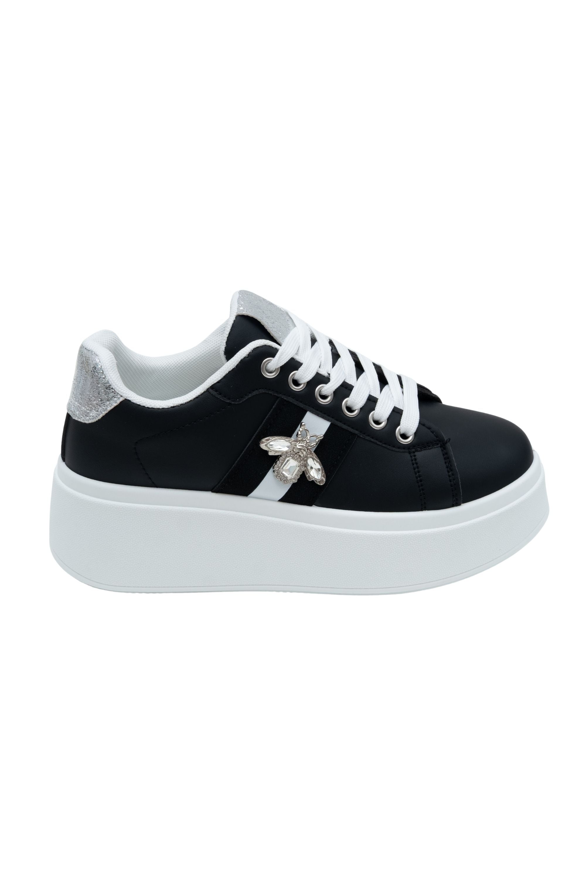 Kristal Deluxe Queen Bee Chunky Trainers in zwart met kristallen versieringen. 4