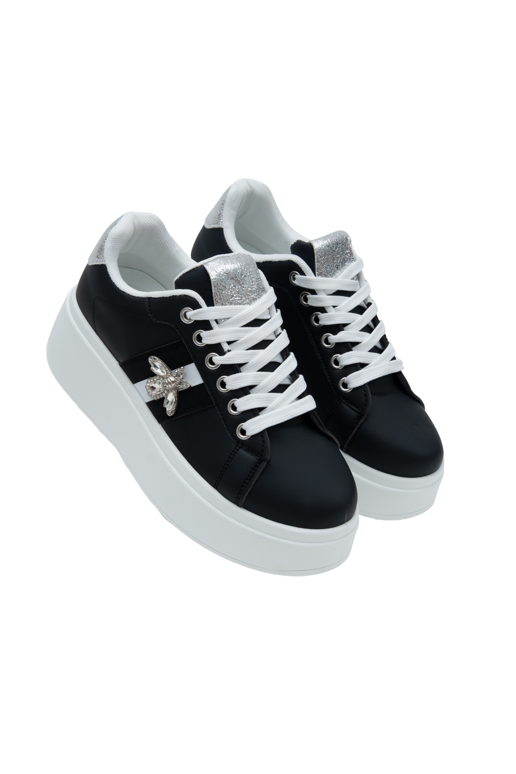 Kristal Deluxe Queen Bee Chunky Trainers in zwart met kristallen versieringen. 5