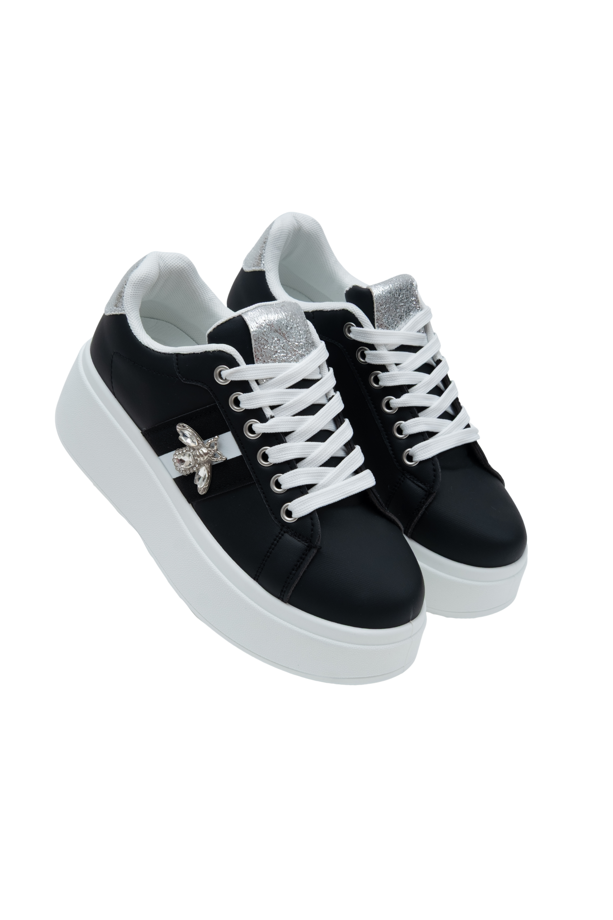 Kristal Deluxe Queen Bee Chunky Trainers in zwart met kristallen versieringen. 5