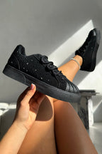 Kristal Versierde Aura Lace-Up Sneakers in zwart voor dagelijks gebruik.