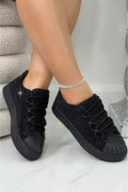 Kristal Versierde Aura Lace-Up Sneakers in zwart voor dagelijks gebruik. 2