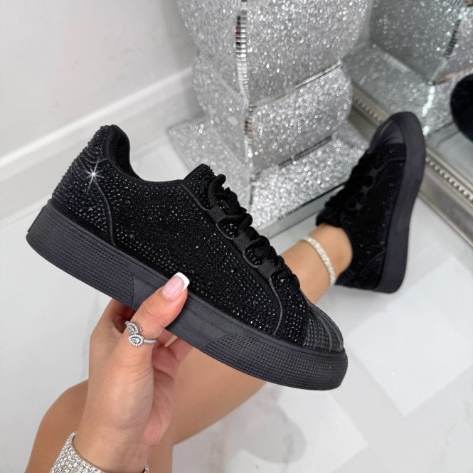 Kristal Versierde Aura Lace-Up Sneakers in zwart voor dagelijks gebruik. 3