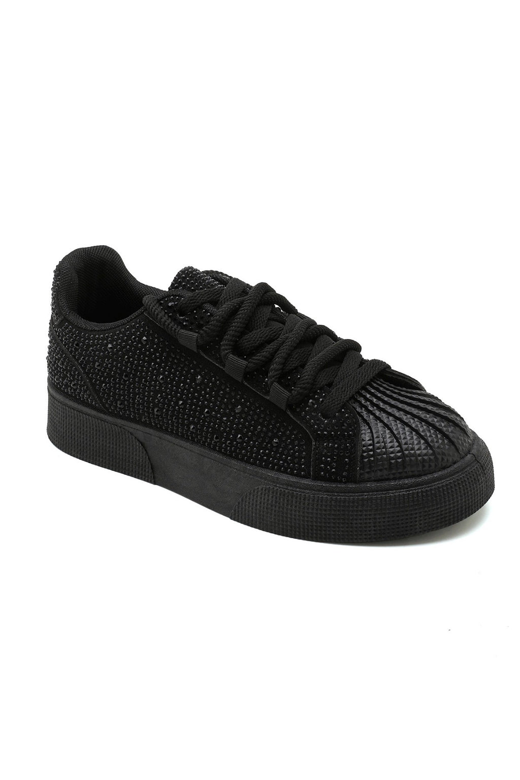 Kristal Versierde Aura Lace-Up Sneakers in zwart voor dagelijks gebruik. 4