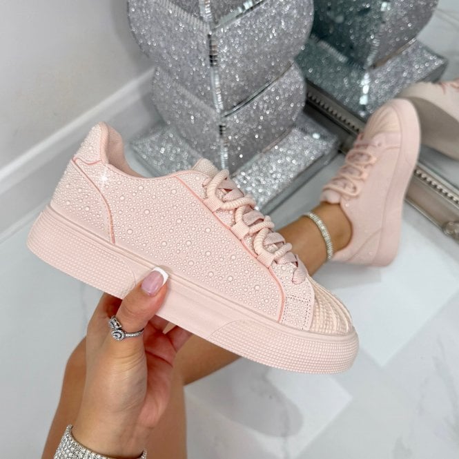 Kristal Versierde Aura Lace-Up Sneakers in Roze 3