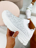 Kristallen Comfort Sportieve Sok Trainers in Wit met Glanzende Rhinestones