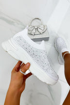 Kristallen Comfort Sportieve Sok Trainers in Wit met Glanzende Rhinestones 2