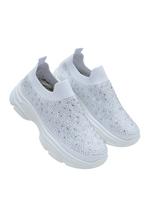 Kristallen Comfort Sportieve Sok Trainers in Wit met Glanzende Rhinestones 6