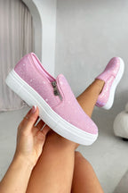 Kristallen Deluxe Zip Pumps in Roze, perfect voor sparkle liefhebbers.