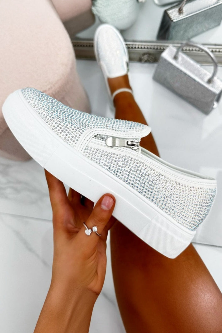 Kristallen Deluxe Zip Pumps in wit met echte kristallen versiering. 2