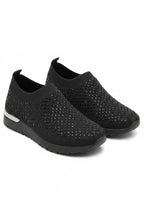 Glanzende zwarte trainers met kristallen details voor comfort en stijl. 2