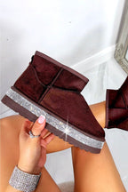 Kristallen Diamant Rand Gezellige Snug Mini Boots in bruin suede 2