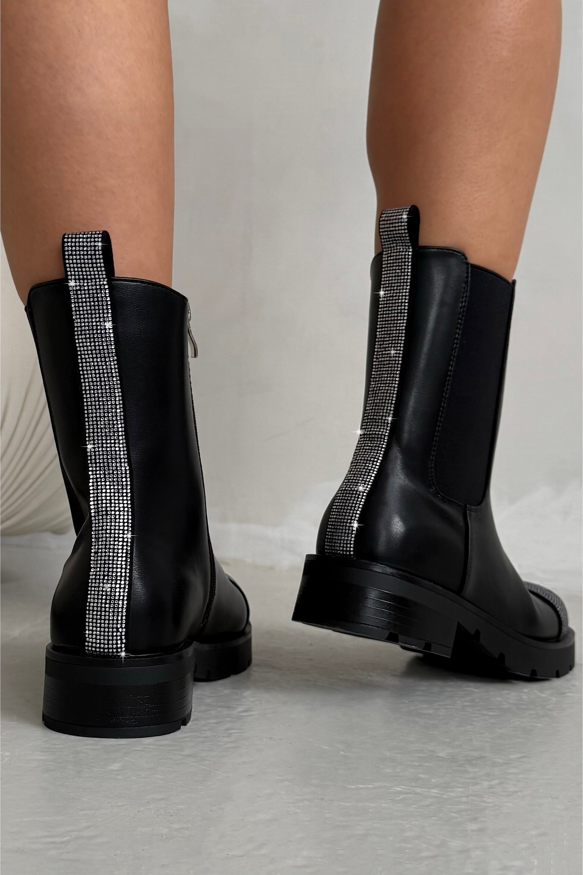 Kristallen Eclips Versierde Teen Chelsea Boots in Zwart