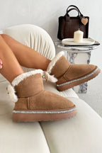 Kristallen Faux Fur Strik Snugg Boots in bruin met elegante strik
