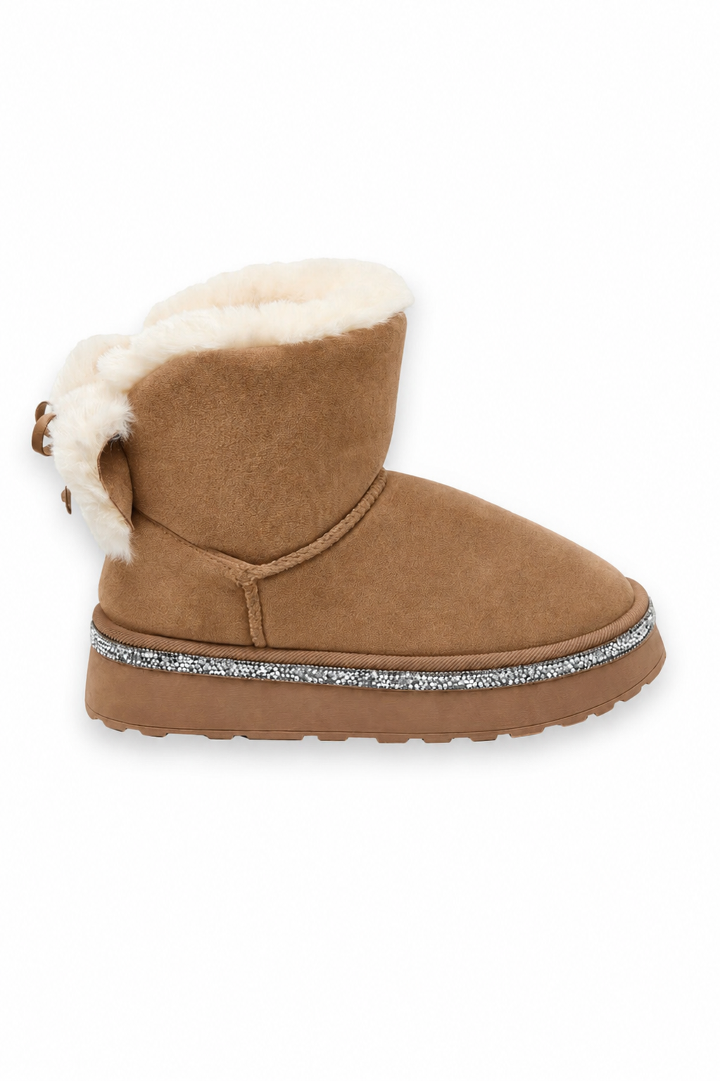 Kristallen Faux Fur Strik Snugg Boots in bruin met elegante strik 3