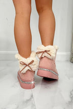 Kristallen Faux Fur Strik Snugg Boots in roze kleur 2
