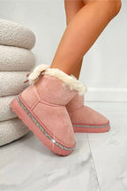 Kristallen Faux Fur Strik Snugg Boots in roze kleur 3