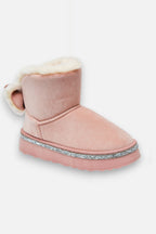 Kristallen Faux Fur Strik Snugg Boots in roze kleur 7