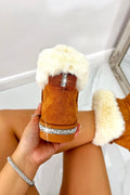 Kristallen Faux Suede Snuggle Cloud Cuff Faux Fur Boots in Camel kleur