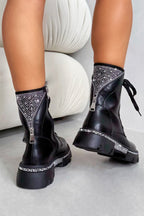 Kristallen Glamour Krijger Biker Boots in zwart met rhinestones.