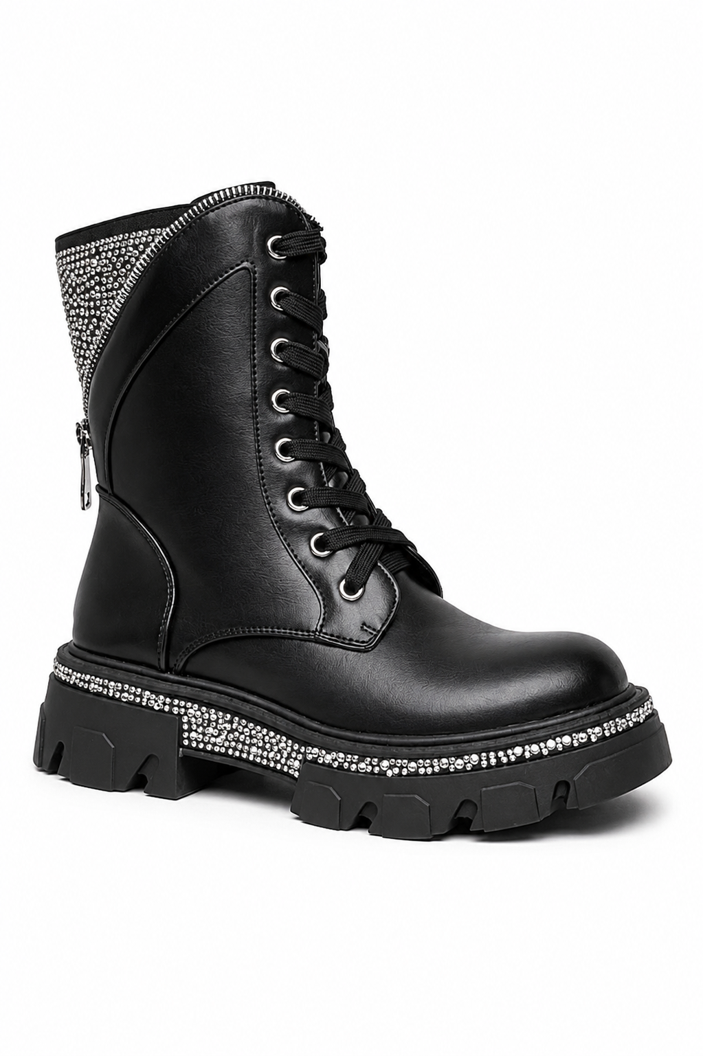 Kristallen Glamour Krijger Biker Boots in zwart met rhinestones. 5
