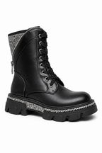 Kristallen Glamour Krijger Biker Boots in zwart met rhinestones. 5