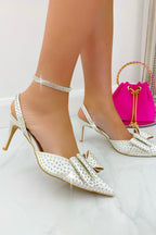 Kristallen Glamour Strik Hakken in Wit met oversized strik en rhinestones 2