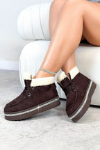 Kristallen Luxe Lodge Nepbont Lined Boots in bruin met sprankeling. 2