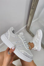 Kristallen Nova Sprankelende Stripe Veterschoenen in wit met glitterdetails. 2